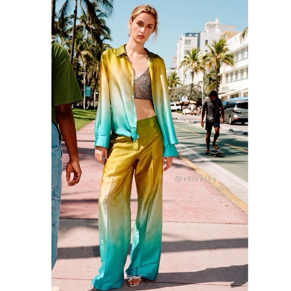 Zara TIE DYE SATIN EFFECT WIDE LEG PANTS - Picture 2 of 4